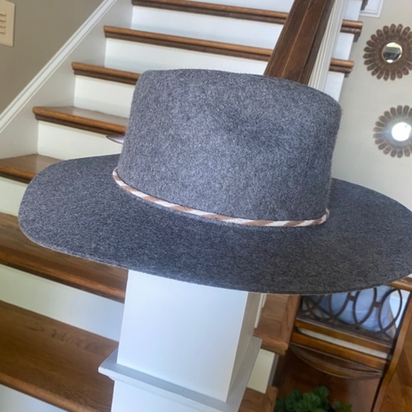 Anthropologie Grey Feather Trimmed Rancher Hat - Picture 5 of 9
